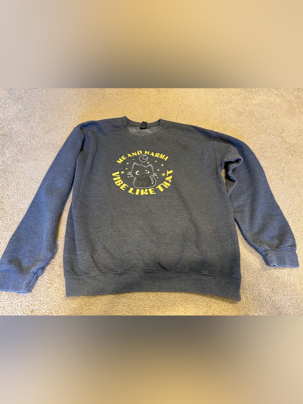 Gildan Dark Gray Sweatshirt with Yellow and White Cat Graphic